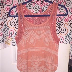 Free People XS Orange/White Boho Lace Tank Top